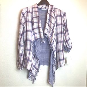 🛍 Open Plaid Fringe Cardigan